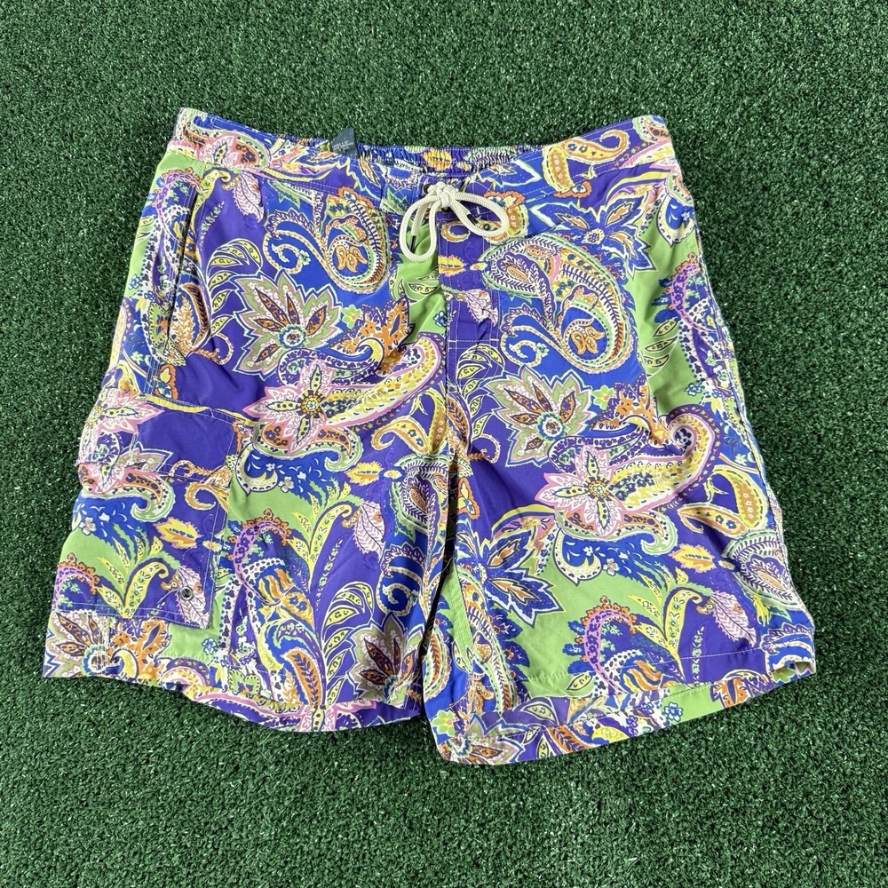 Vintage Polo Ralph Lauren Swim Trunks Men's Board Shorts Sz Medium Blue Paisley